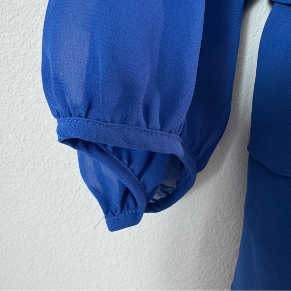 NWT Max Studio Blouse Cobalt Blue Size XS Tiers Jewel Tone Sheer Office Casual - Picture 3 of 11